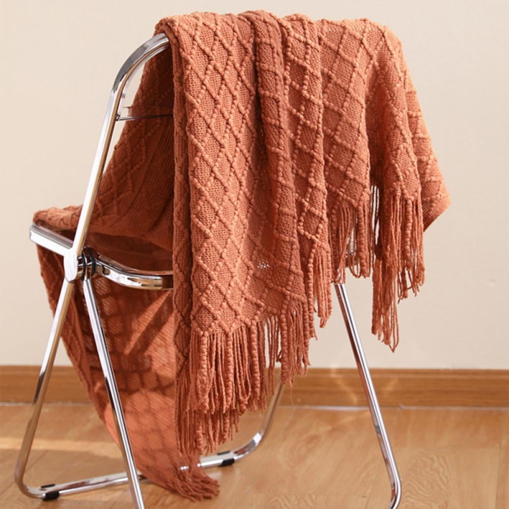 Throw Blanket for Couch 50 x 60 inches Knit Woven Blankets Cozy Lightweight Decorative Throw for Bed and Living Room,Beige Brick red โ image 3