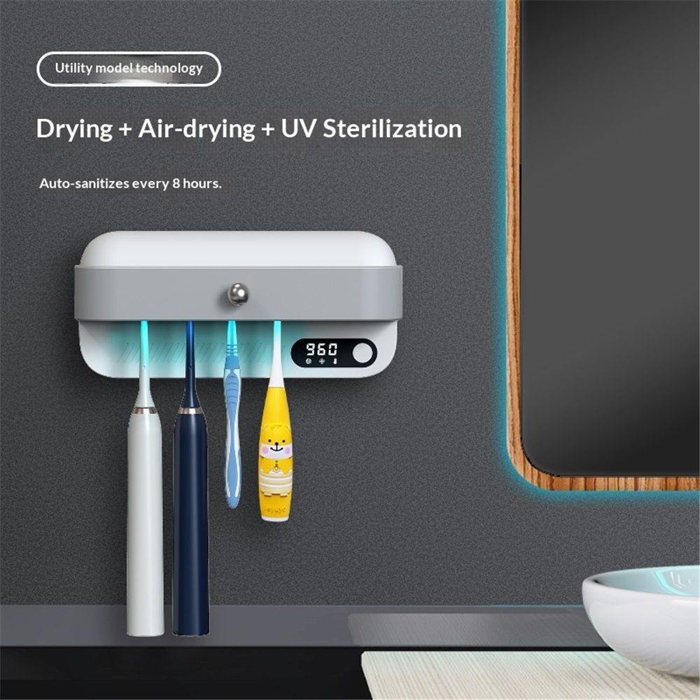 Toothbrush Dryer Holder, Heating Plate and Fan Drying Function, Rechargeable and Timing Tooth Brush Holder Wall-Mounted for Bathroom, No Drilling, 4 Slots — image 3