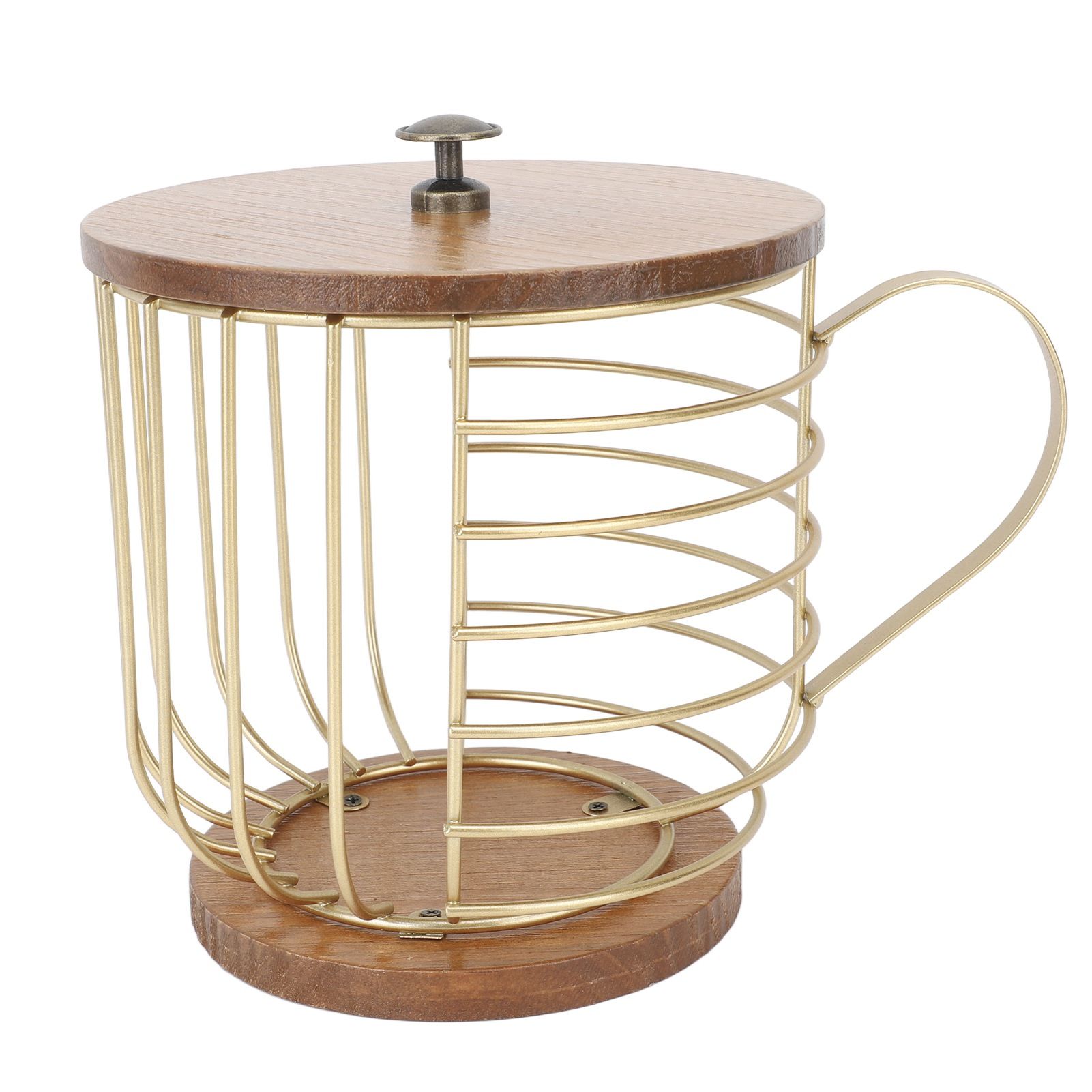 Coffee Pod Holder Iron Large Capacity Space Saving Wooden Base Coffee Pods Storage Organizer for Home Coffee Bar Gold with Lid โ image 2