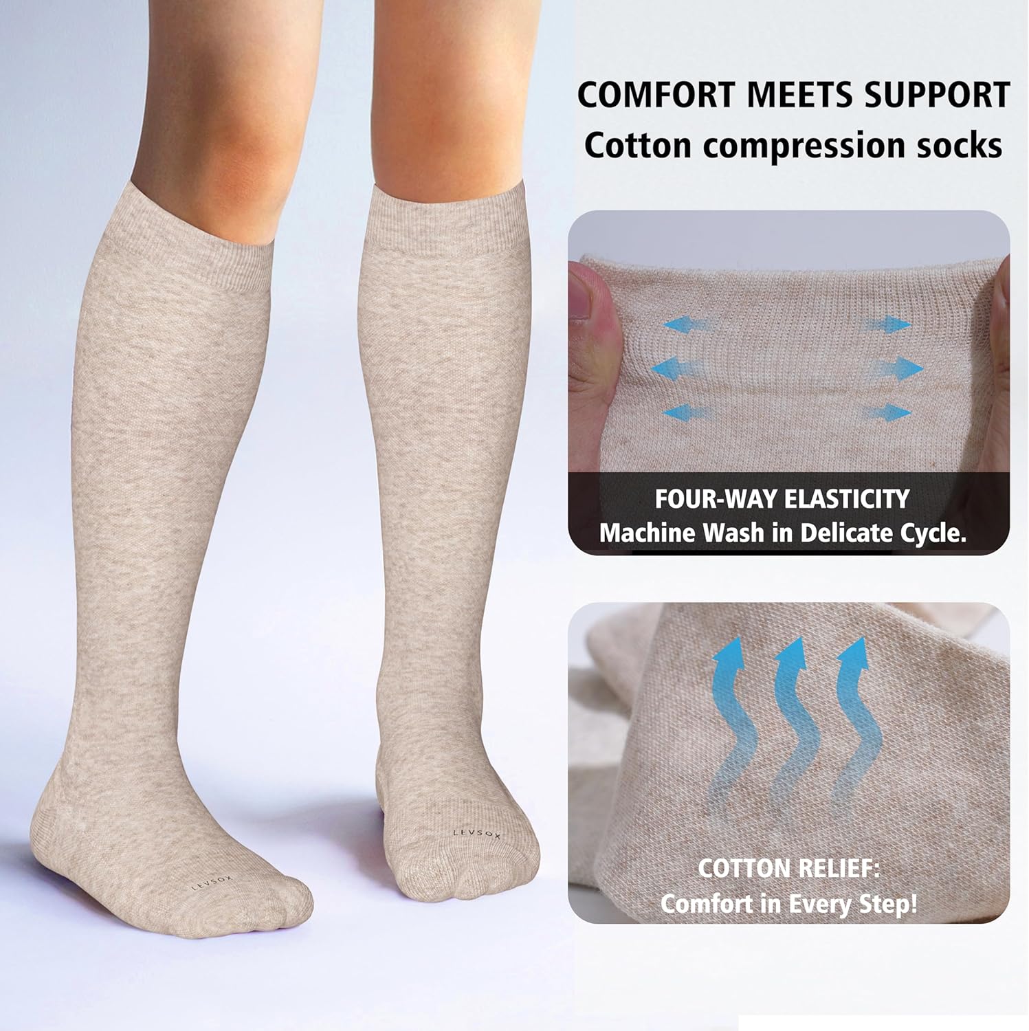 Cotton Compression Socks for Women&Men 20-30mmHg Knee High Cute Support Sock for Nurses Pregnancy Travel โ image 3