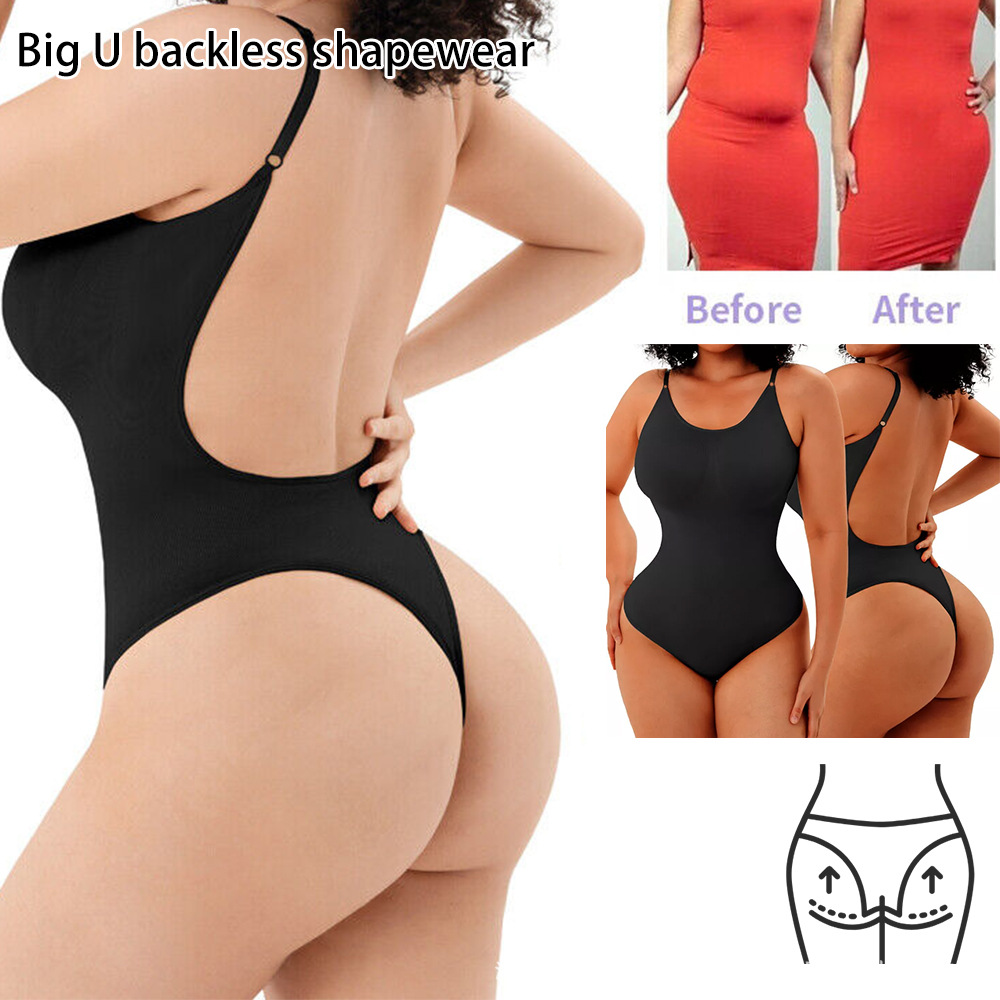 2 Pcs Size M Black Seamless Backless Bodysuit Shapewear - Deep U-Plunge Tummy Control Thong Shaper โ image 4