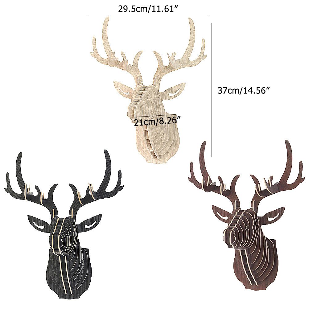 3D Wooden DIY Animal Deer Head Puzzle Model Home Office Wall Hanging Storage Holders Racks Craft Home Decor — image 2