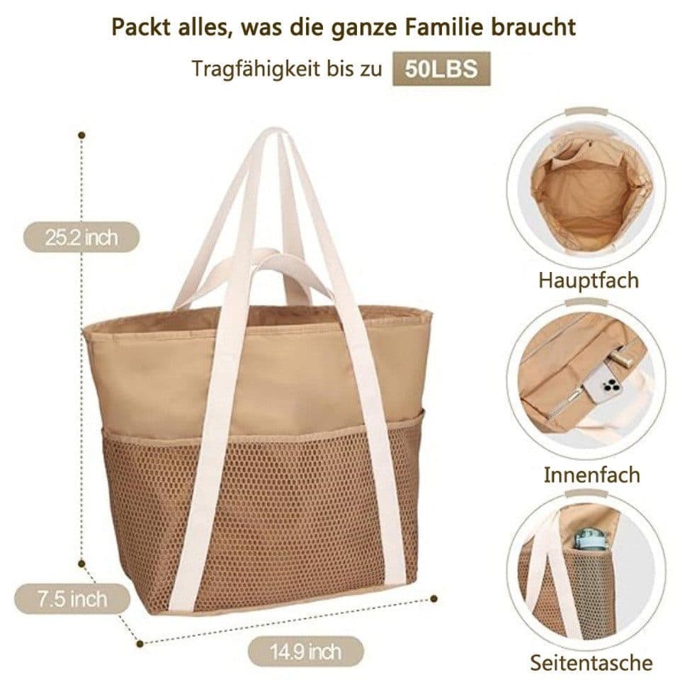 Waterproof Beach Bag for Women with Zipper, Sand-Resistant Design, Shoulder Strap, Perfect for Beach and Travel, Black — image 2
