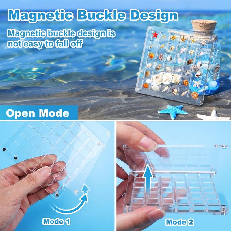 Acrylic Magnetic Seashell Display Box,Clear Sea Shell Display Box,Beach Magnet Storage Organizer Case for Seashell Diamond Beads,36 Grids,Transparent,1 Pack โ image 3