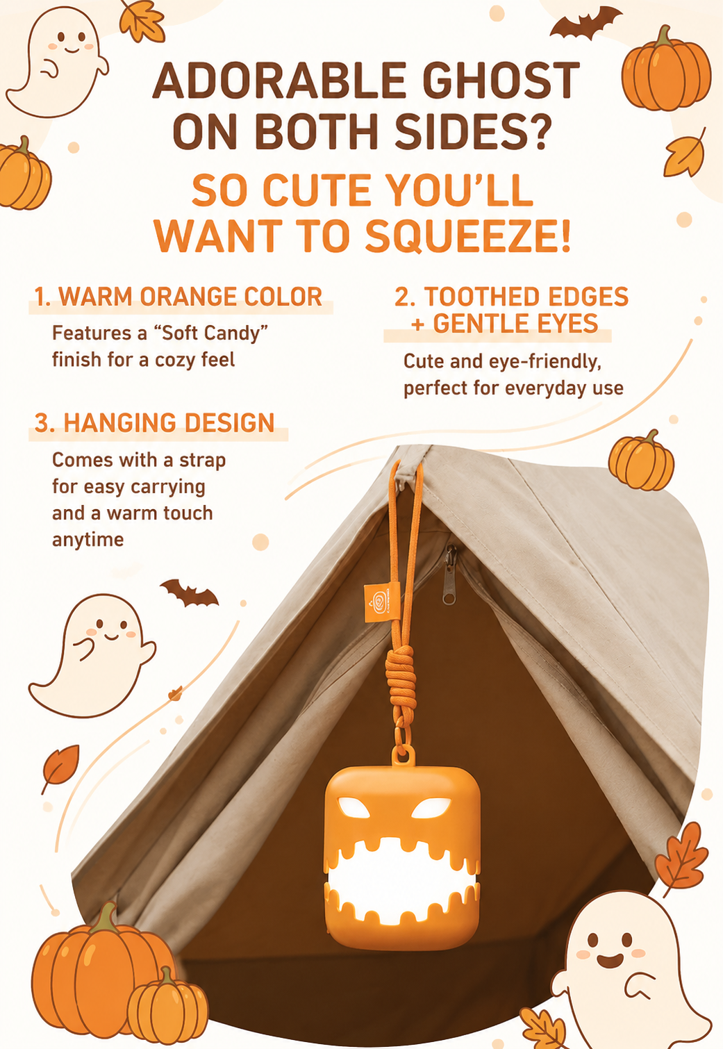 3PCS Dual-Sided Halloween Pumpkin Fun Lantern - Rechargeable Pull Cord LED Night Light with 7-Color Flash and Warm White Modes โ image 4