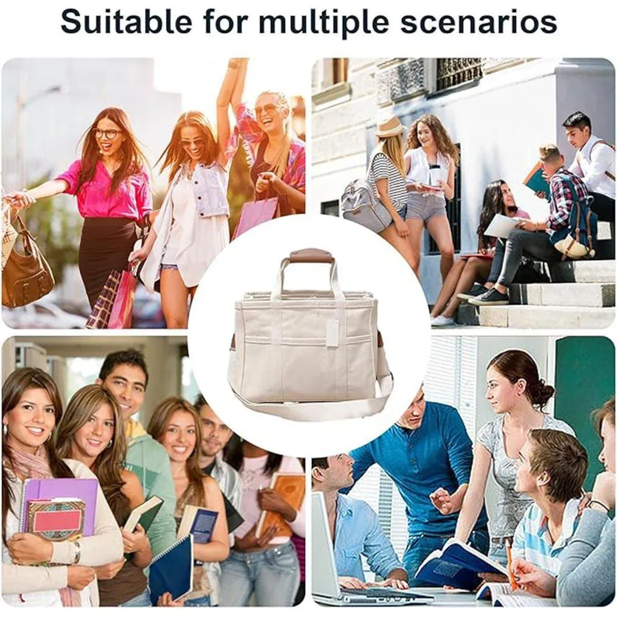 Stylish Multifunctional Mummy Bag Canvas Shoulder Crossbody Handheld Tote Bag - Beige — image 5