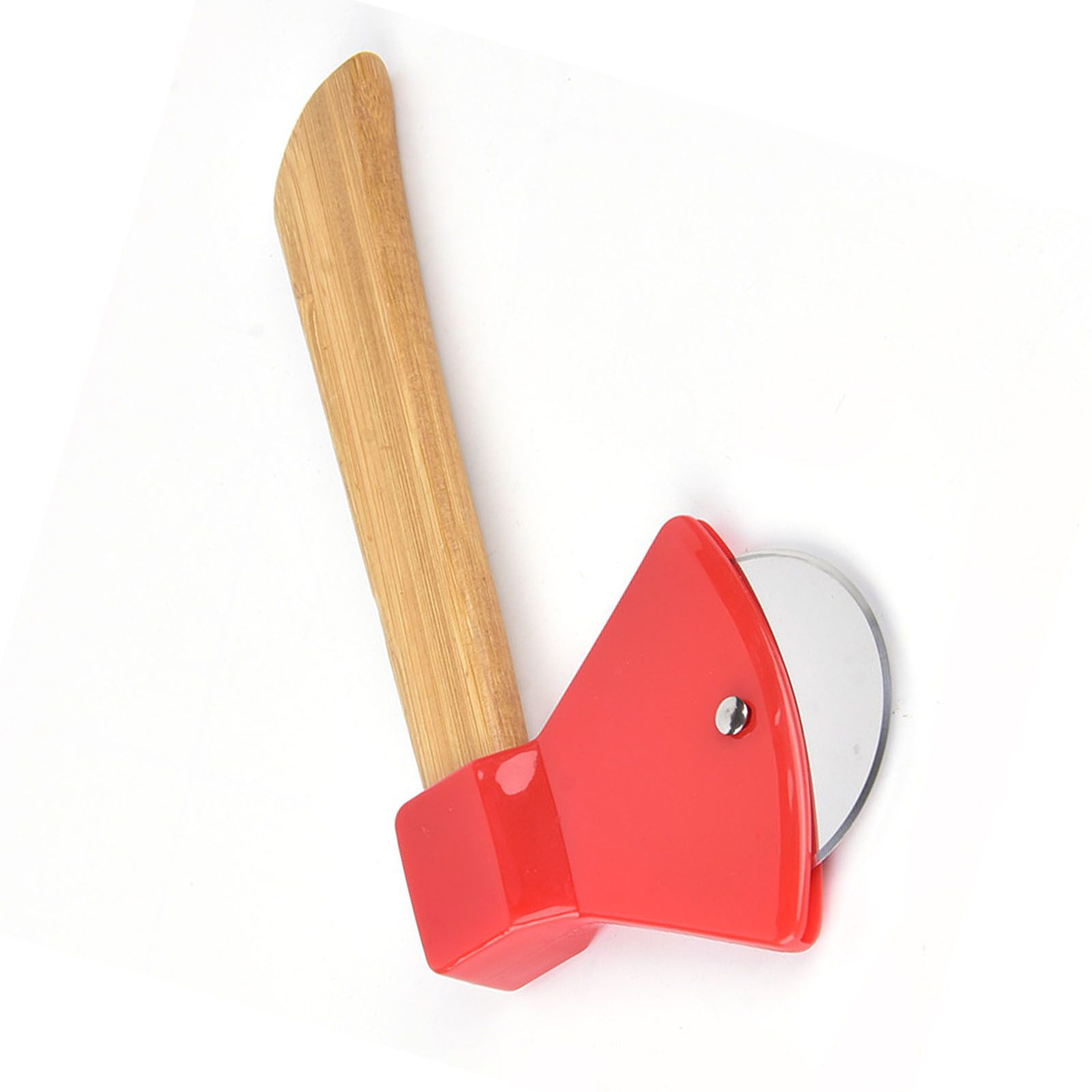 Pizza Knife 430 Steel PP Bamboo Handle Ergonomically Round Axe Pizza Cutter for Home Restaurants Red โ image 3