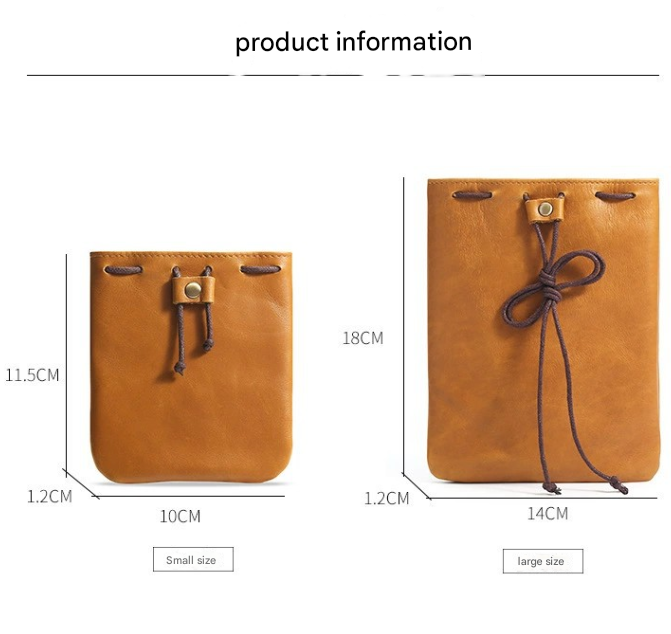 S Brown Handcrafted Genuine Leather Drawstring Pouch - Vintage Cowhide Coin Purse and Card Organizer - Portable Minimalist Storage Bag — image 2