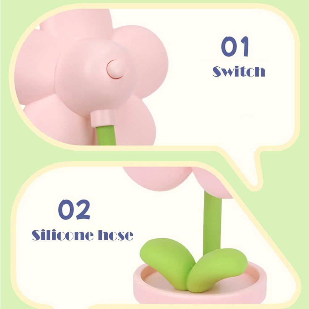 Cartoon Flower Night Light Battery Operated, Creative Bedside Lamp Adjustable Cute Flower Light Kids Bedroom Decor (Pink) — image 4