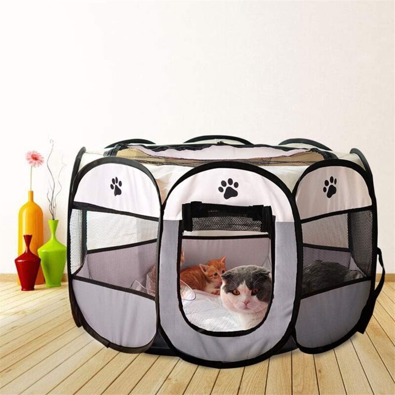Foldable Playpen for Dogs and Cats Portable Soft Fabric Kennel Indoor Outdoor 74x74x43cm Gray โ image 2