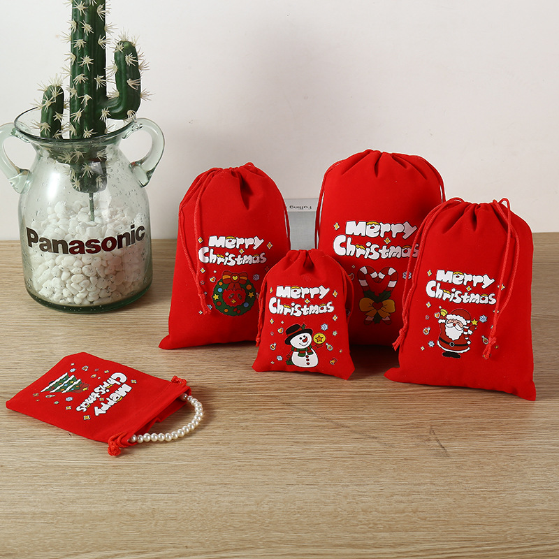 2-Pack Luxury Red Velvet Christmas Tree Gift Bag(13x18CM) - Festive Drawstring Storage Bag for Candy, Gifts & Apple Packaging โ image 2