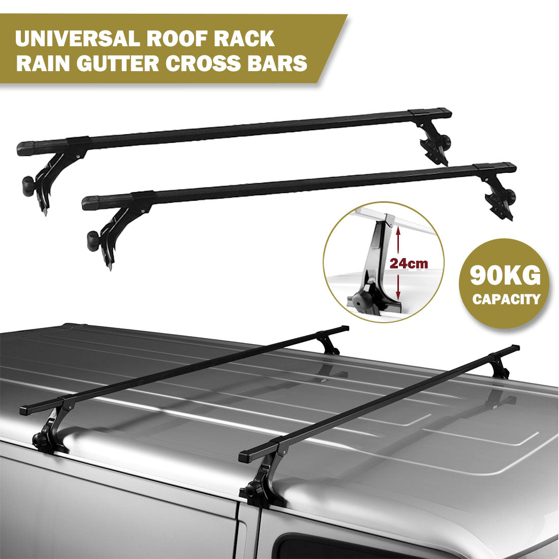 120cm Universal Rain Gutter Car Roof Rack Cross Bars Black Adjustable Brackets Large — image 4
