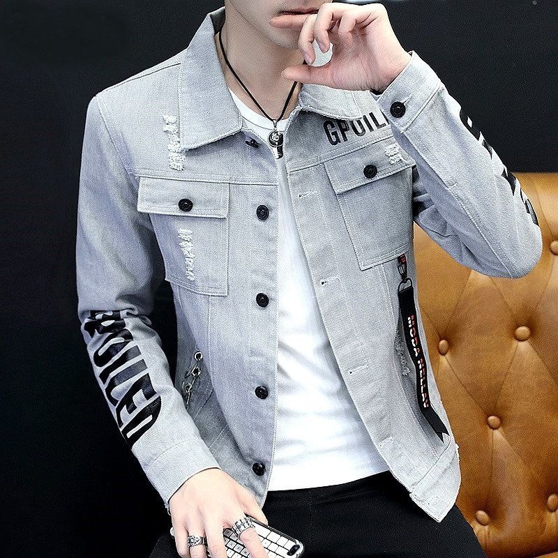 Tiwang Men Slim Korean Denim Jacket Long Sleeve Chao Brand House 181 Black Size: L; Height (cm): 170-175; Weight (kg): 65-75; Bust (cm): 104; Shoulder width โ image 2
