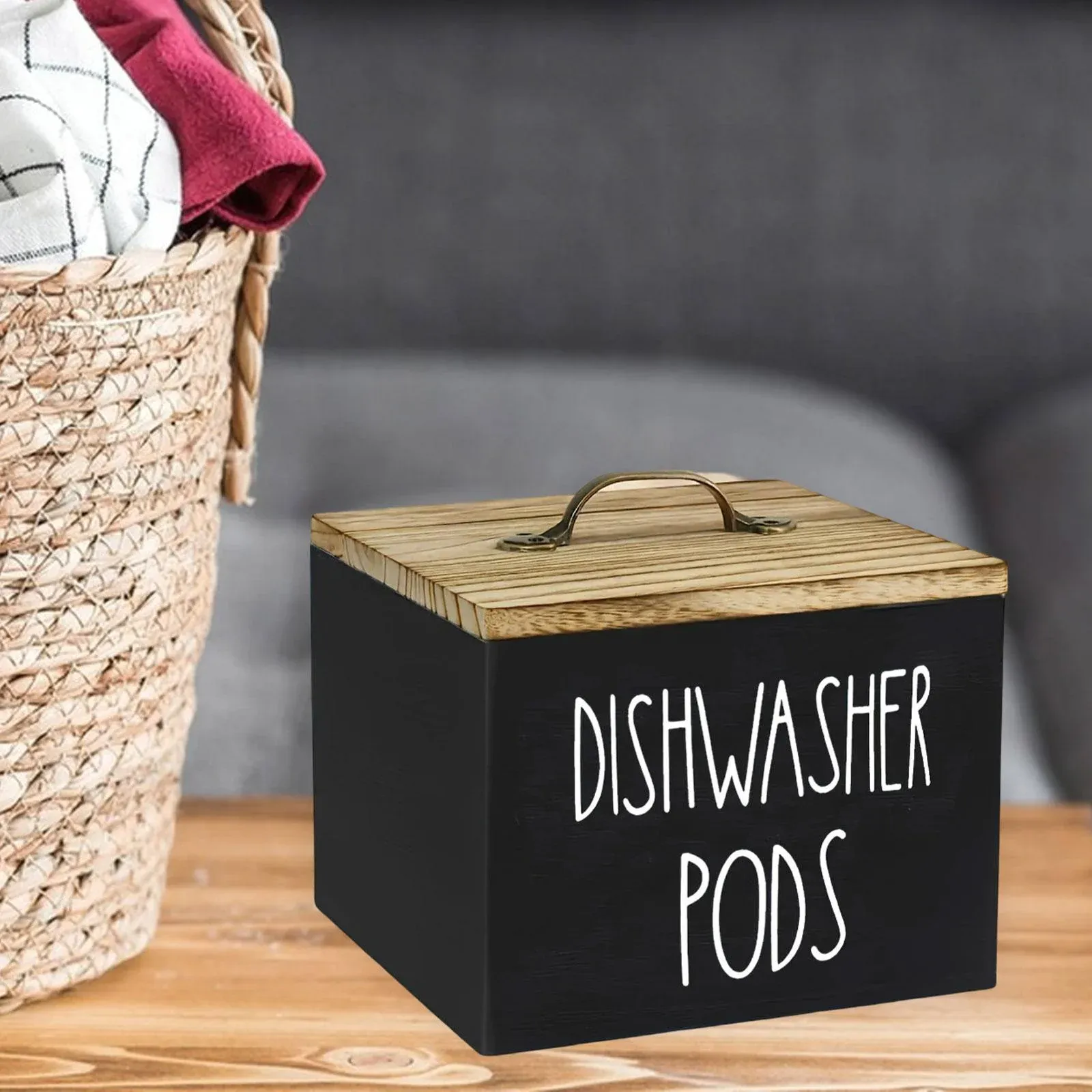 Wooden Storage Container with Lid, Farmhouse Dishwasher Pod Dispenser Box for Laundry Room, Bathroom and Countertop, Black โ image 6