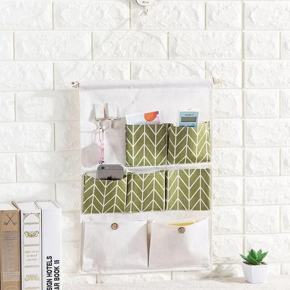 Cotton Linen Wall Hanging Storage Bag, Over Door Hanging Storage Bags Wall Mount Hangable Organizer for Kitchen Living Room(Green) — image 4