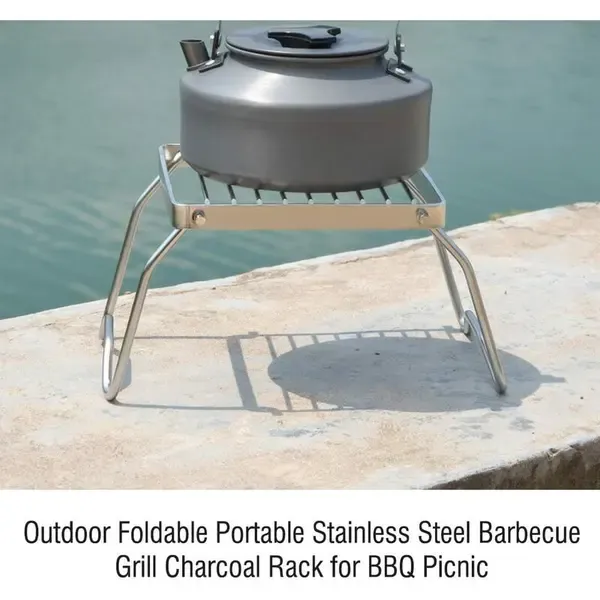 1 Piece Foldable Stainless Steel Campfire Grill Rack, Lightweight Cooking Grate for Camping, Hiking and Picnics, Silver โ image 4