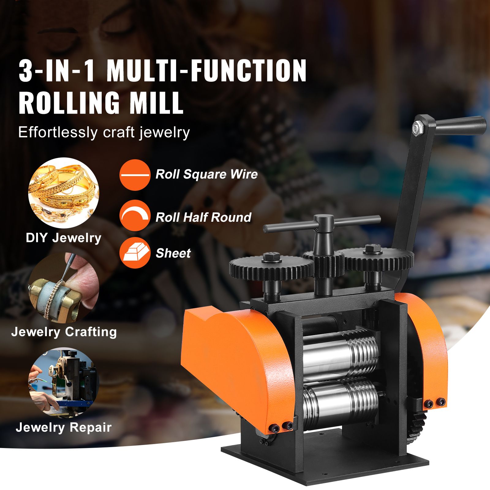 Rolling Mill, 1.77"/45 mm Jewelry Rolling Mill Machine, 1: 2.4 Gear Ratio, 3-in-1 Multi-function Rolling Mill, 0-6 mm Press Thickness for Metal Jewelry Making โ image 2