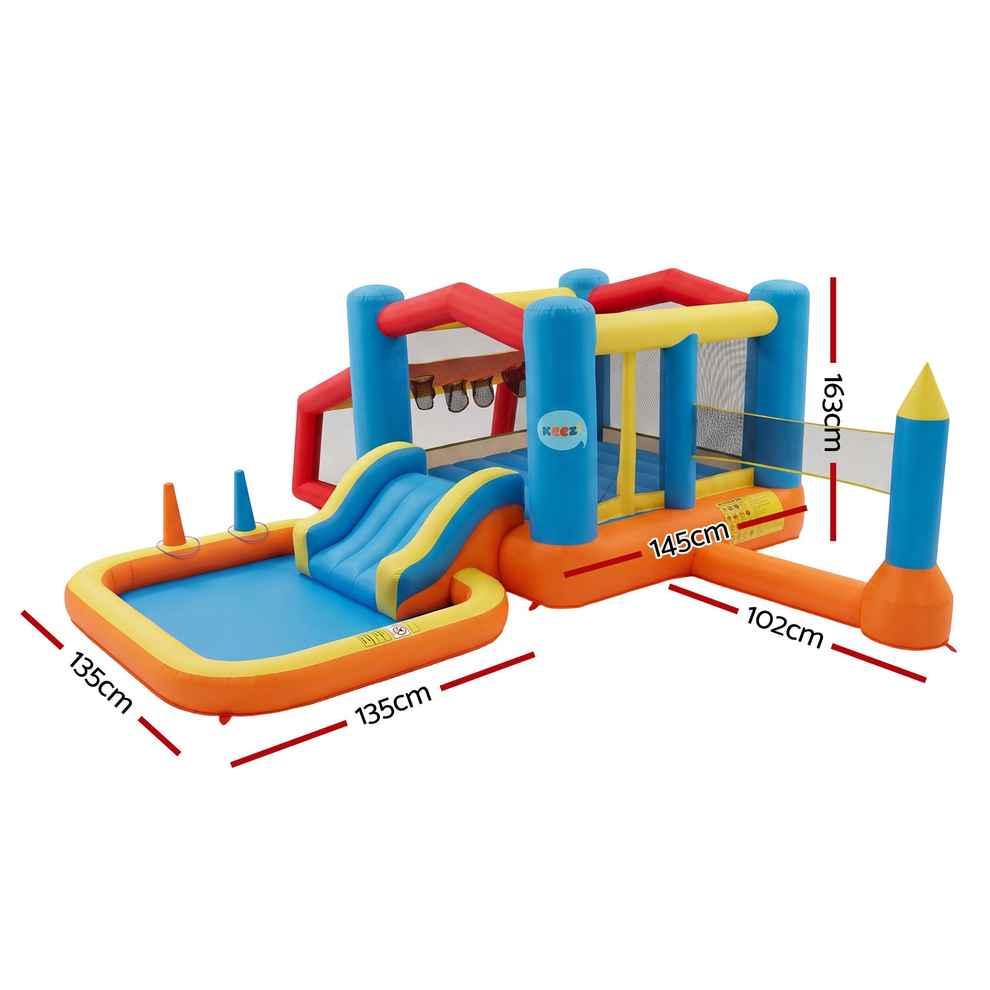 Keezi Inflatable Kids Pool Play Park Jumping Castle Volleyball Net with Blower Balls 4mx4.37m โ image 2