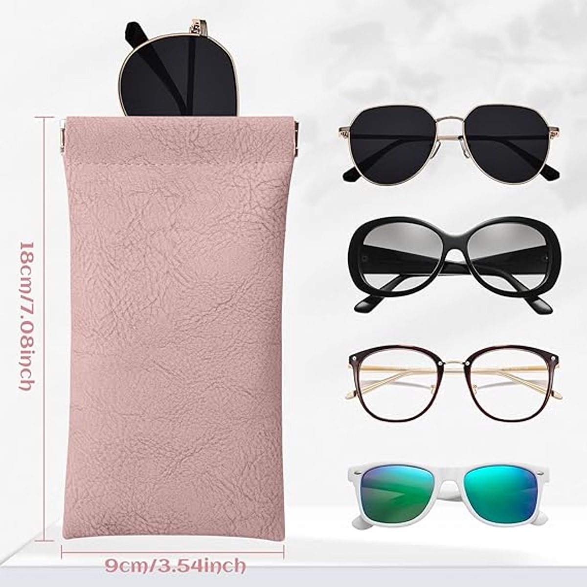 Glasses Bag - 5 pieces - Sunglasses storage case for men and women - Glasses storage bag with automatic spring bar closure - Portable - 180*90mm - Leather — image 4