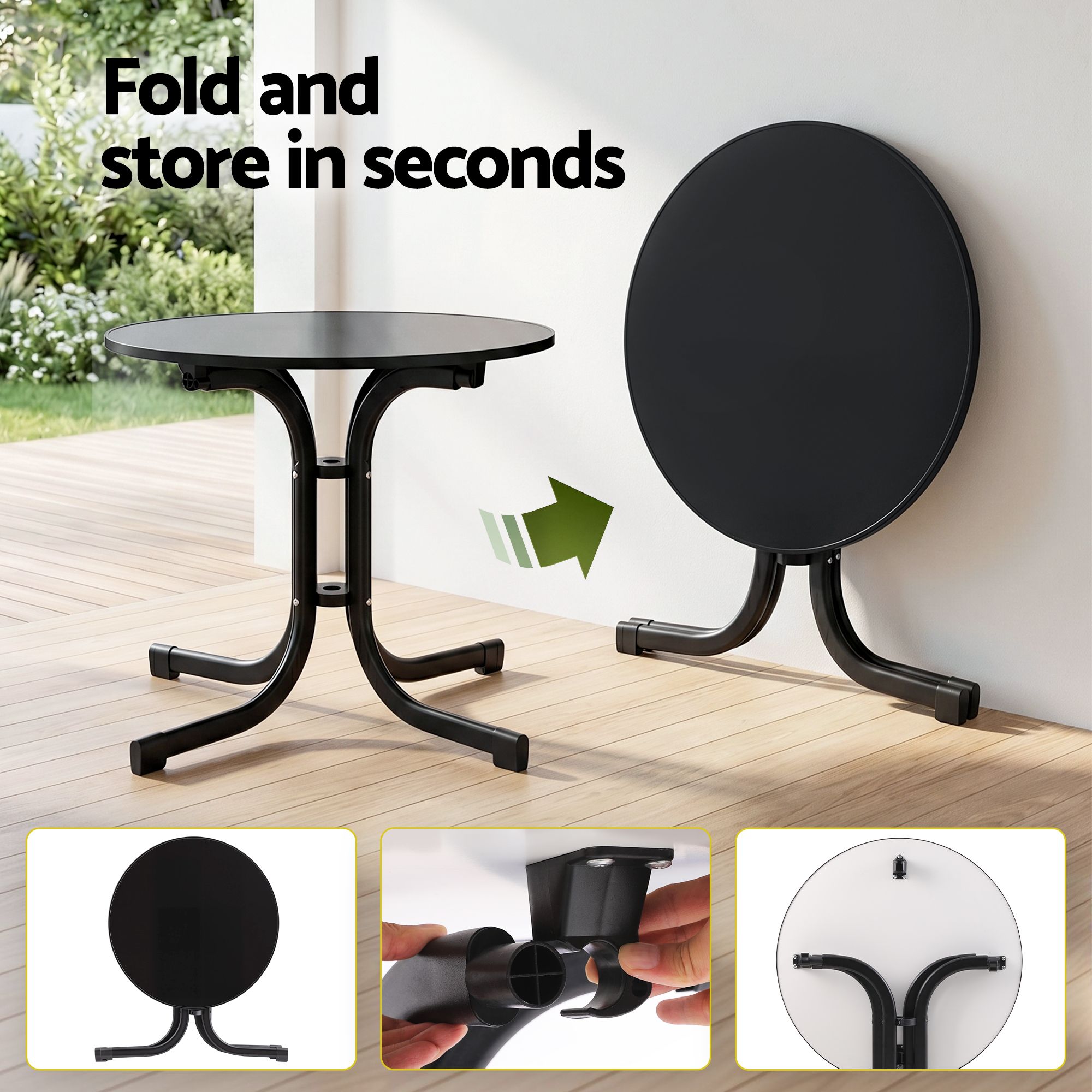 Gardeon Outdoor Side Table 80cm Folding Steel Round Bistro Desk Cafe Patio Furniture Black — image 5