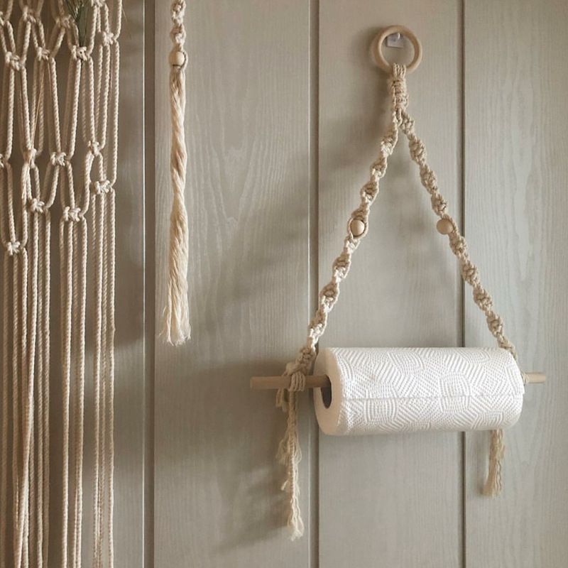 Paper Towel Holder Paper Towel Hanging for Kitchen Bathroom-Handmade Cotton Rope Macrame Toilet Paper Holder Towel Rack โ image 4
