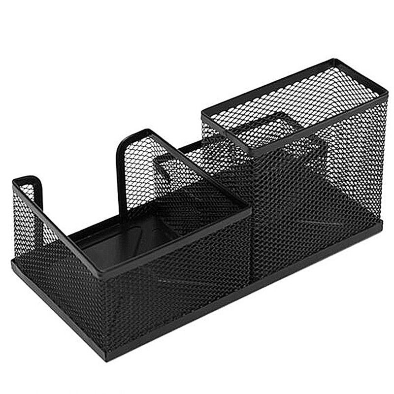 Mesh Desk Organizer, Desktop Organizer Metal Office Supplies Caddy with Pencil Holder and Storage Baskets, 3 Compartments Black โ image 4