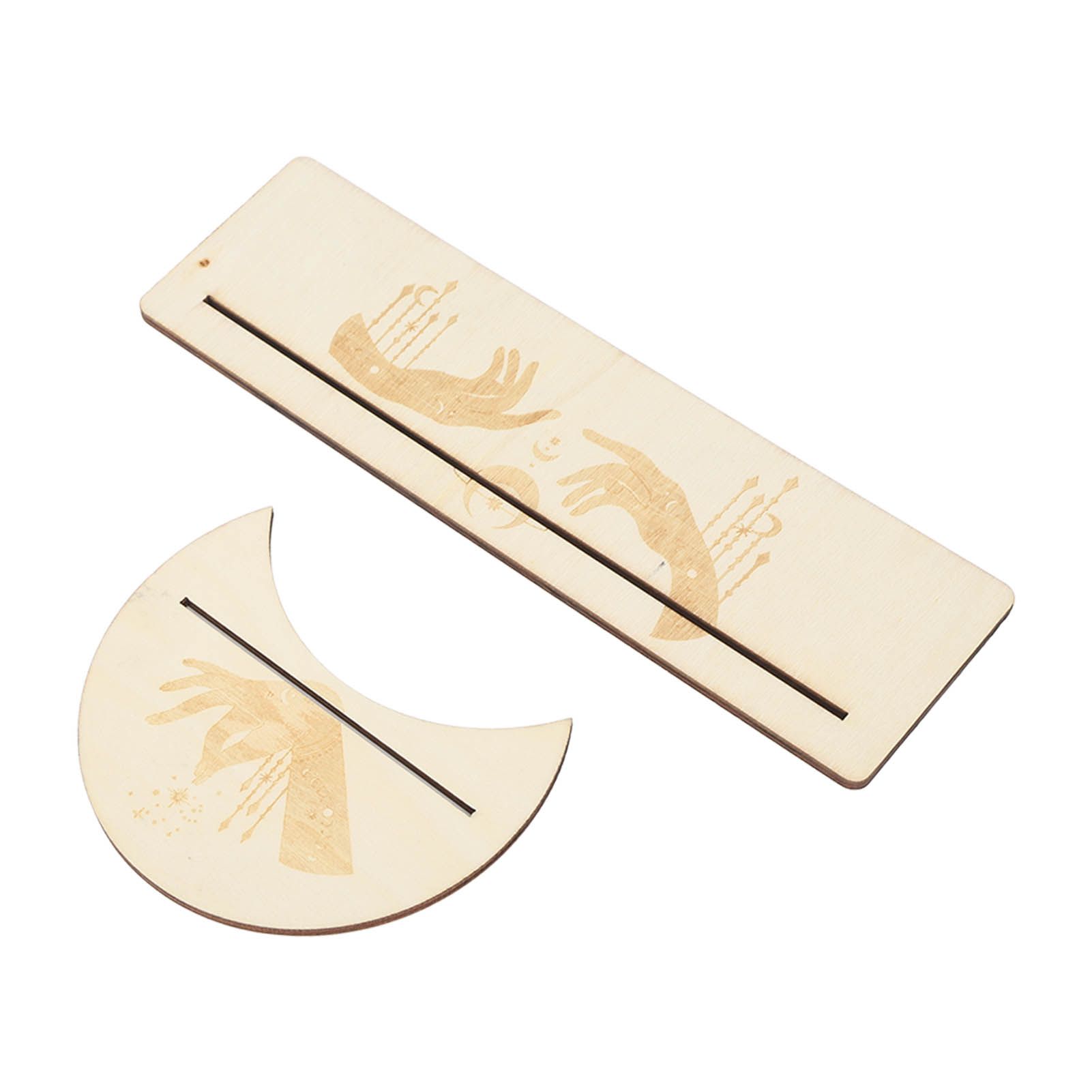 2 Pieces Wooden Tarot Card Stand Holder Stable Moon Shape and Rectangle Wooden Tarot Card Display Stand Base Type C — image 3