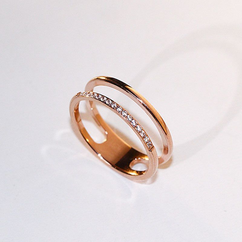 Hollow out double-layer micro inlaid ring for women, Korean fashion temperament, stainless steel rose gold jewelry โ image 2
