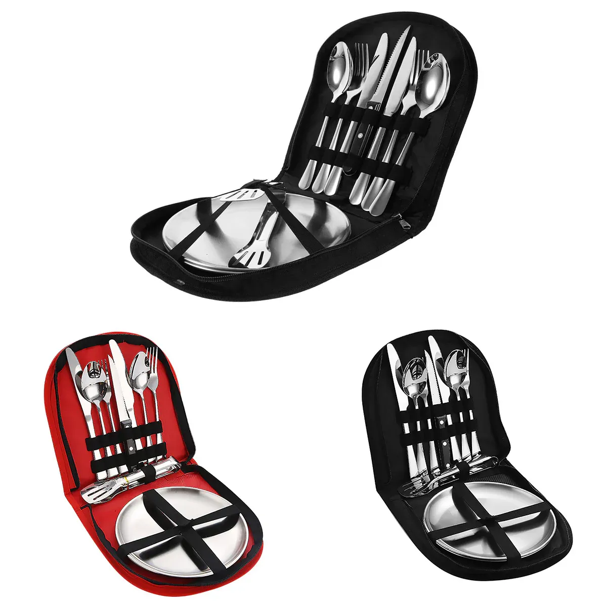 10/20PCS Camping Cutlery Set Outdoor Picnic Utensils Plates Spoons Forks Knives - Red-2 People — image 3