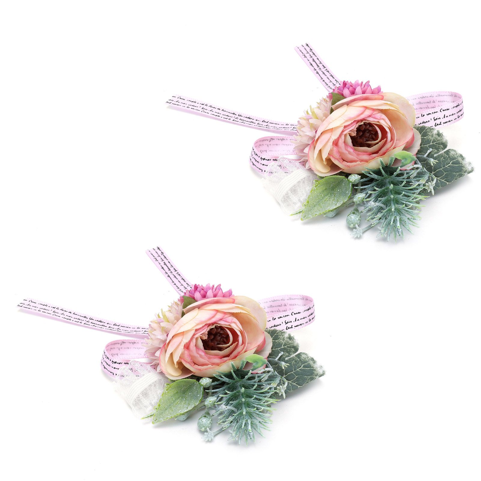 2Pcs Wedding Bridal Corsage Bridesmaid Wrist Flower for Wedding Party AnniversaryPink โ image 6