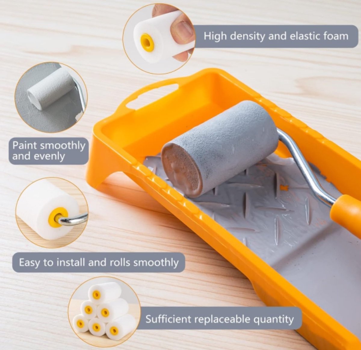 Mini paint roller set - Foam paint roller - with refills - high-density foam rollers *6, paint tray and roller handle - small sponge paint roller - for โ image 2