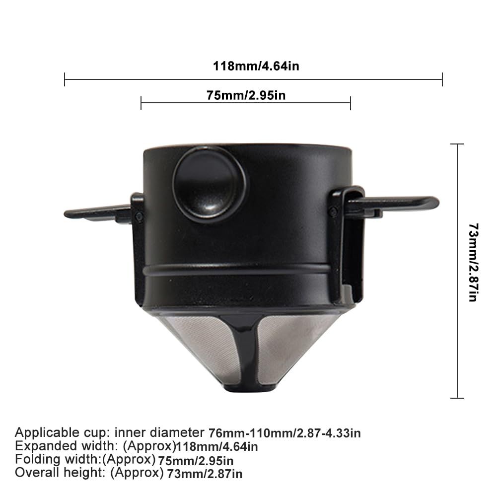Pour Over Coffee Dripper Reusable Coffee Filter, Mini Collapsible Paperless Single Serve 1 Cup Coffee Maker Easy To Clean(black) — image 2
