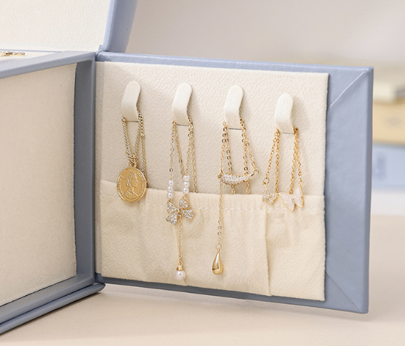 Light Pink Luxury PU Leather Jewelry Storage Box - 3-Tier Organizer with Mirror for Necklaces, Earrings, and Rings(Jewelry is a photo prop and is not โ image 5