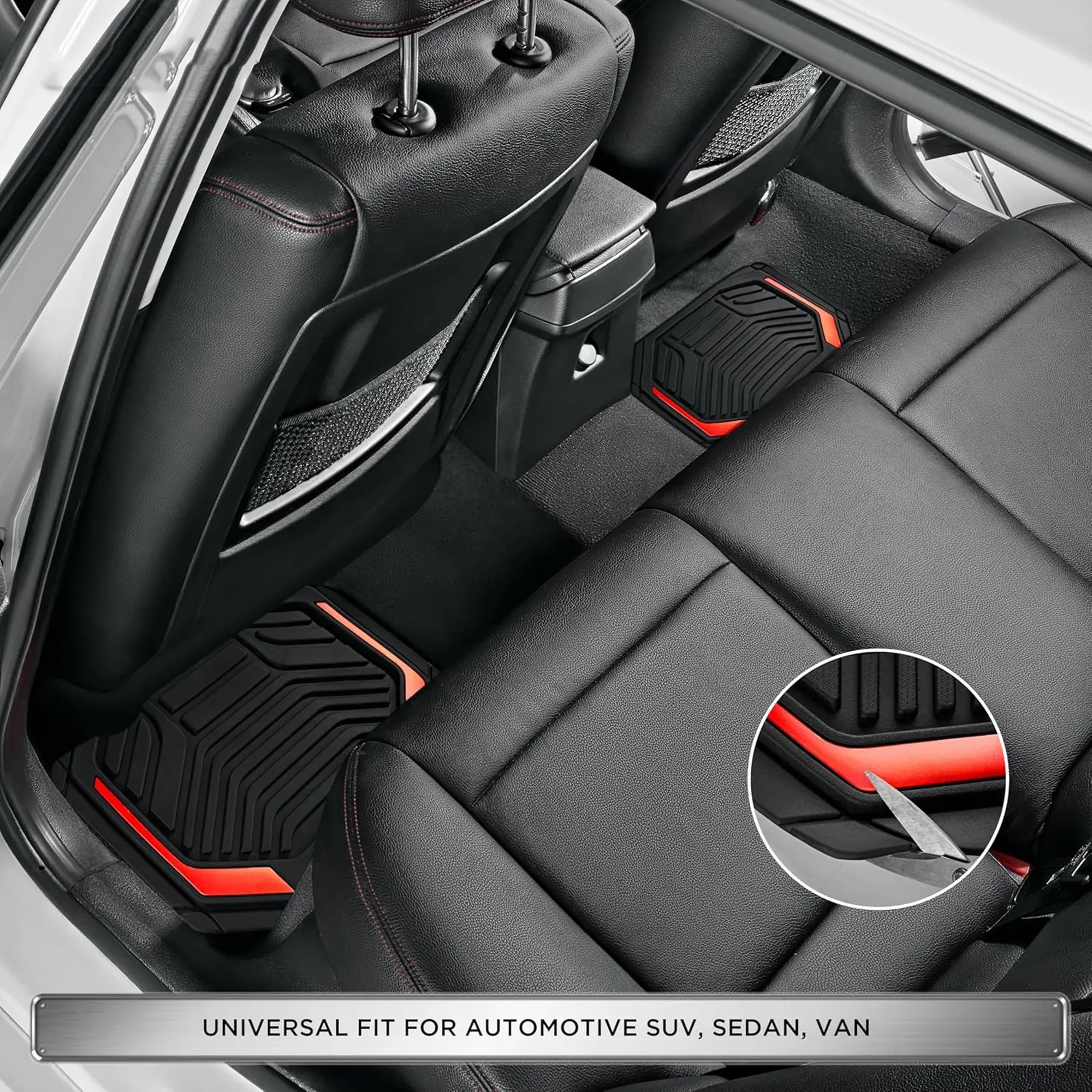 Heavy-Duty Rubber Floor Mats, Aluminum Film Car Mats Set, Front and Rear Car Mats with Anti-Slip Backing, All-Weather Protection, Red โ image 4