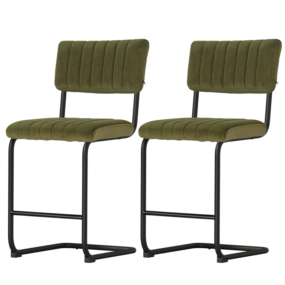 Artiss 2x Bar Stools Velvet Chairs Green — image 3