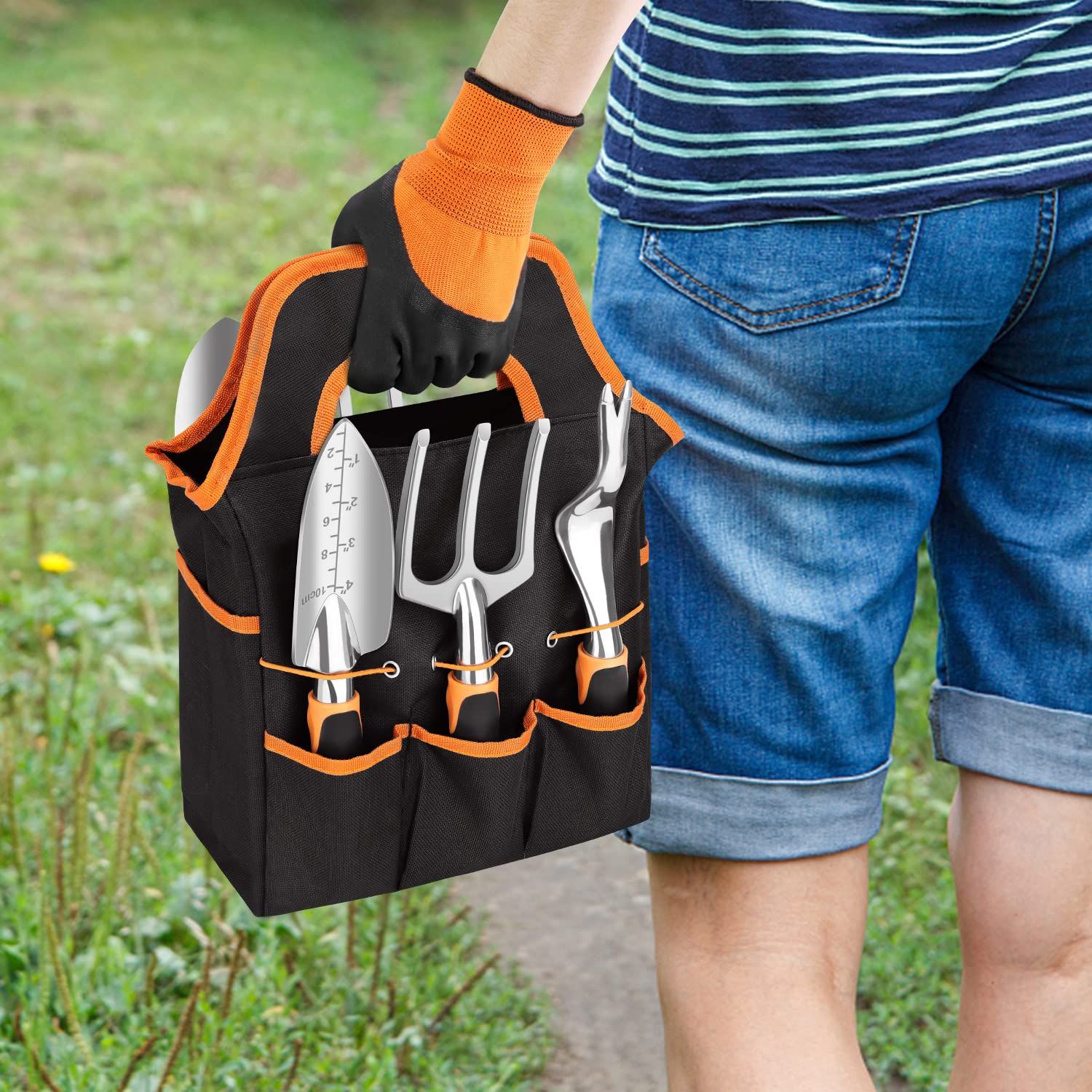 Garden Tool Set 8 Piece, Heavy Duty and Lightweight Aluminium Alloy Tools with Non-Slip Ergonomic Handle, Storage Tote Bag — image 4