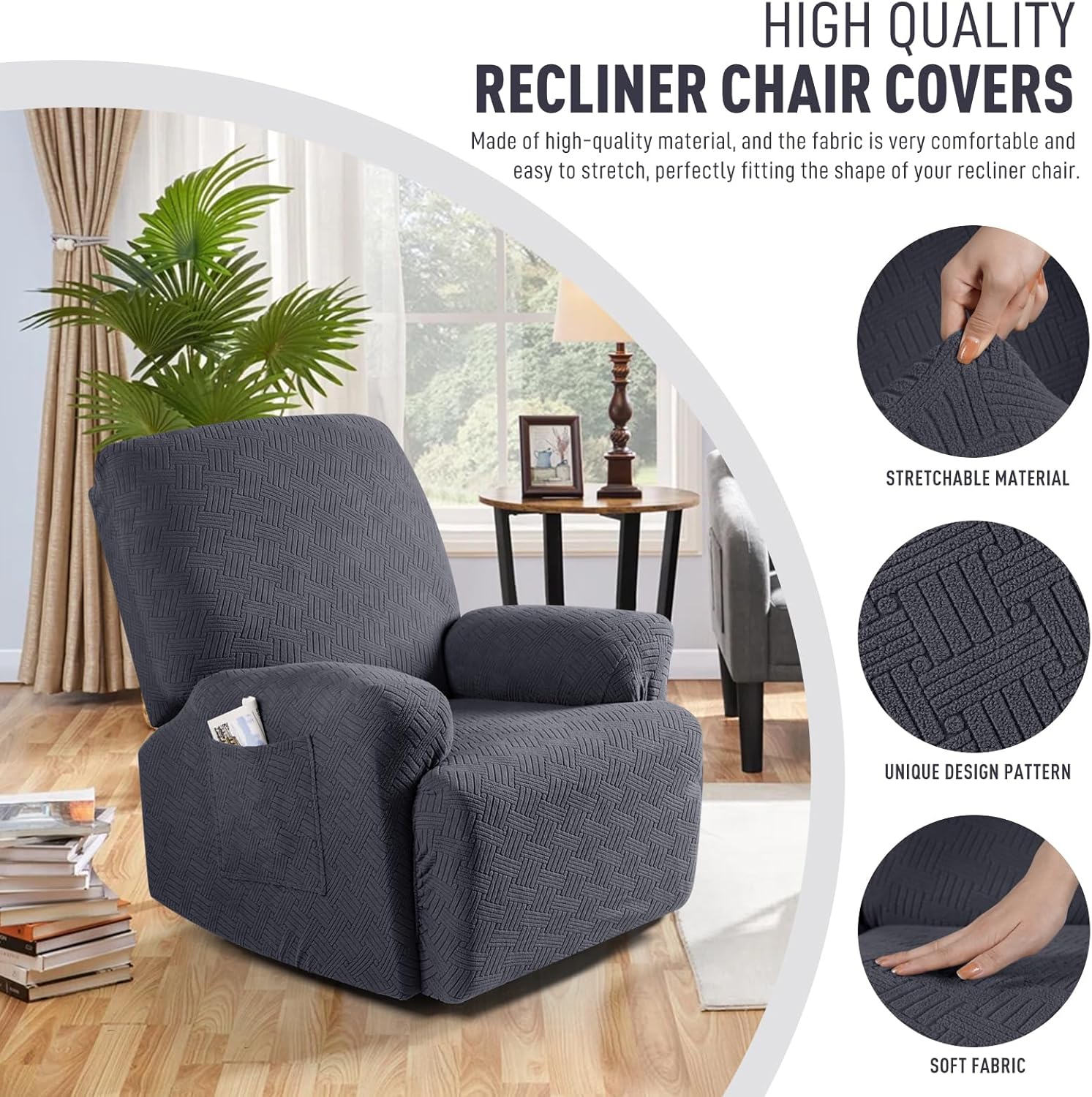 Recliner Covers, Stretch Reclining Chair Covers, Recliner Sofa Slipcovers Stripe Jacquard Recliner Couch Covers Furniture Protector Covers for Pet Kid (1 — image 5