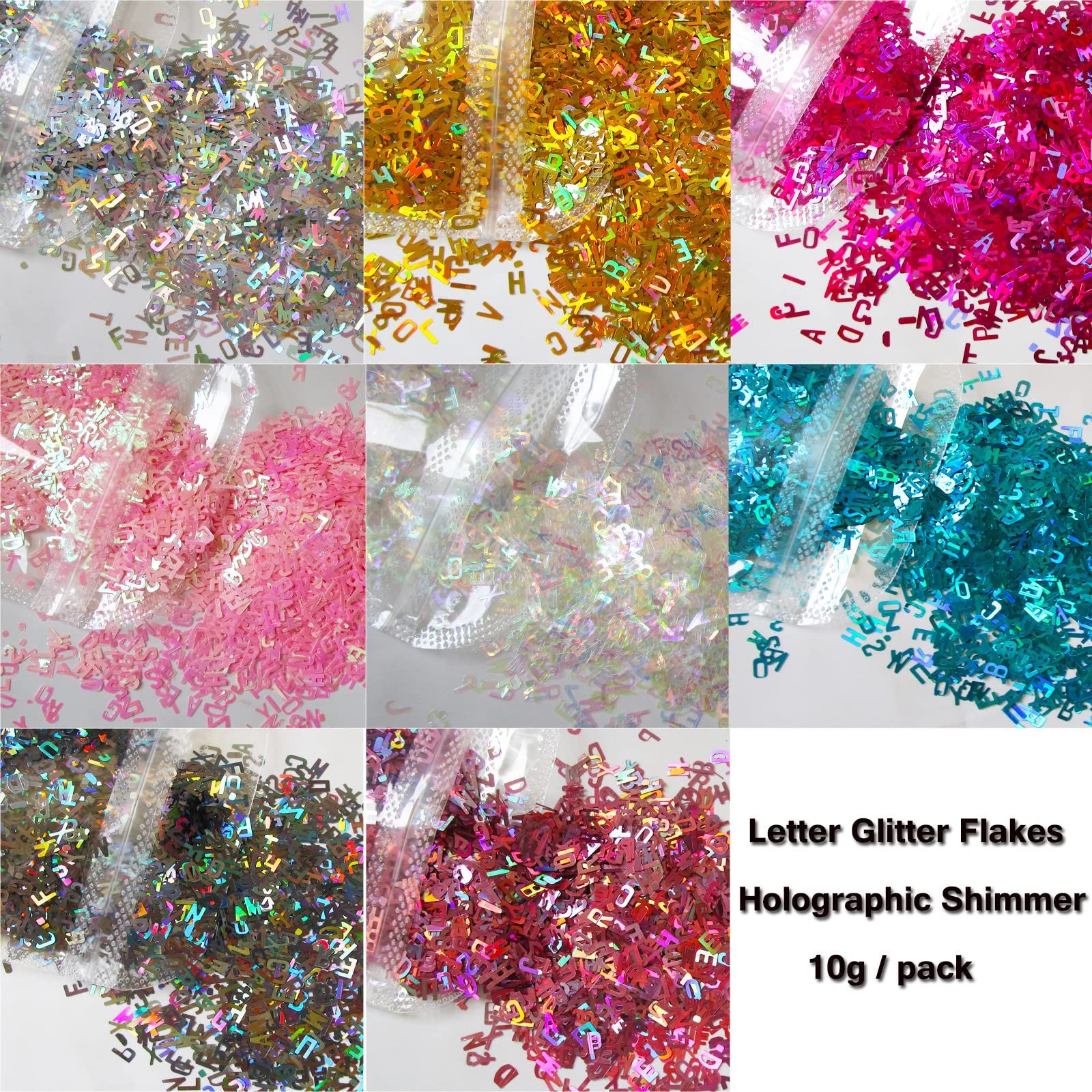 8 Colors Holographic Letter Chunky Glitter Flakes Number Shaped Confetti Sparkles Nail Sticker Manicure Decor โ image 3
