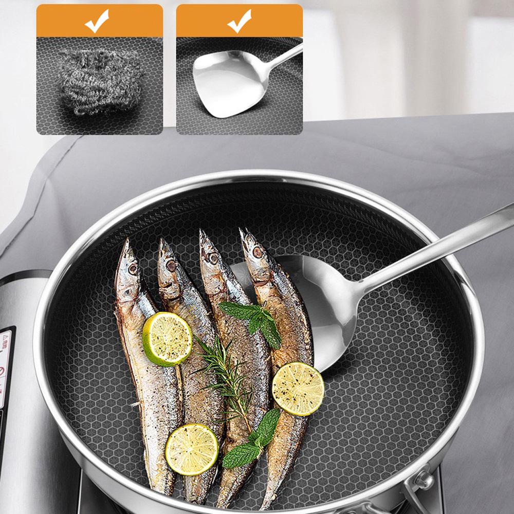 Stainless Steel Frying Pan Non-Stick Cooking Frypan Cookware 28cm Honeycomb Double Sided — image 2