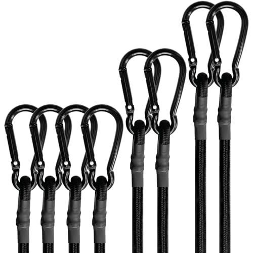 Bungee Cords with Carabiner Hooks Heavy Duty, Outdoor Black Bungee Straps, Strong Industrial Grade Elastic Bungee Rope for Securing Tarps, Luggage