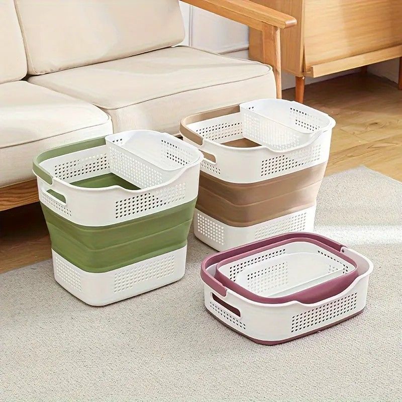 Multi-functional Folding Laundry Basket: Hassle-free Storage, One Basket for All Your Clothes Sorting.light brown — image 5