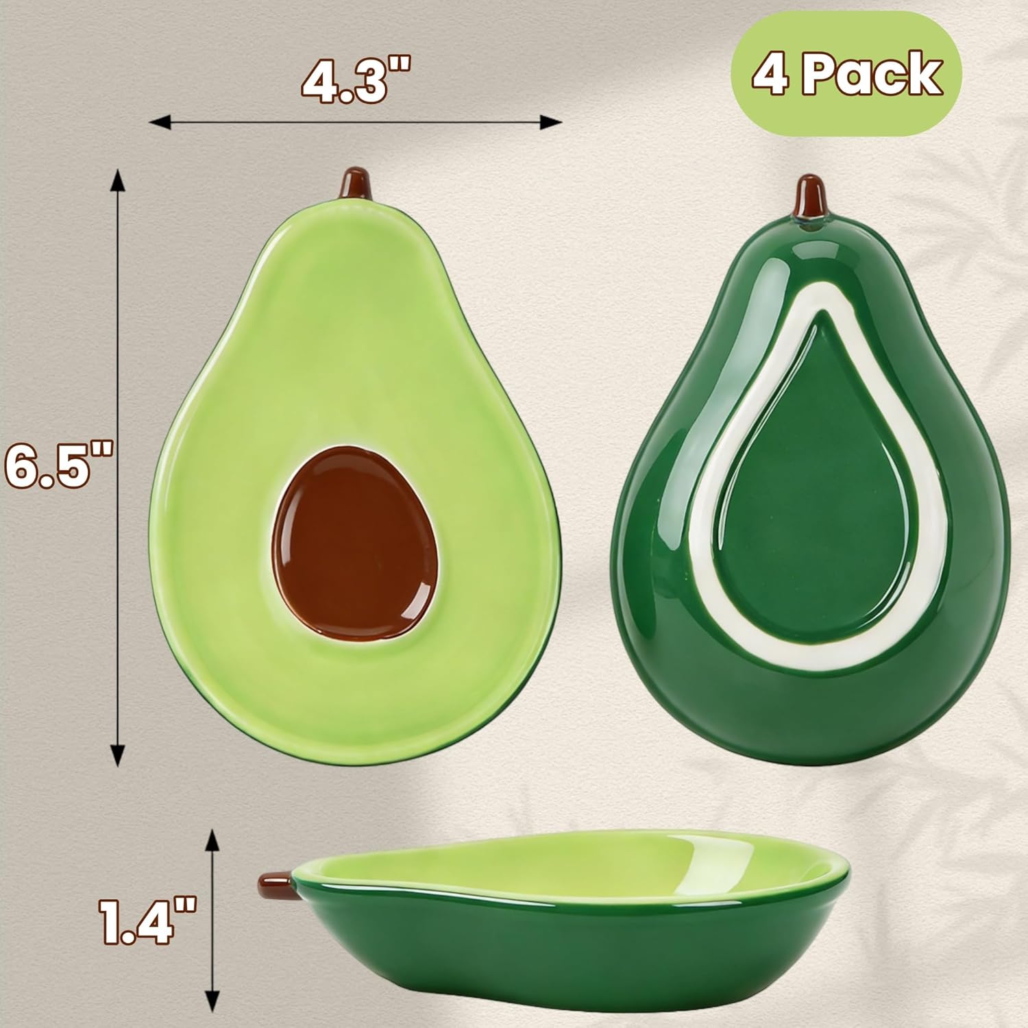 4 Pack Avocado Spoon Rest for Stove Top, 6.5 Inch Cute Ceramic Holder, Heat-Resistant Kitchen Counter Ladle Spoonrest, Large Cooking Utensil Dish Spatula — image 2