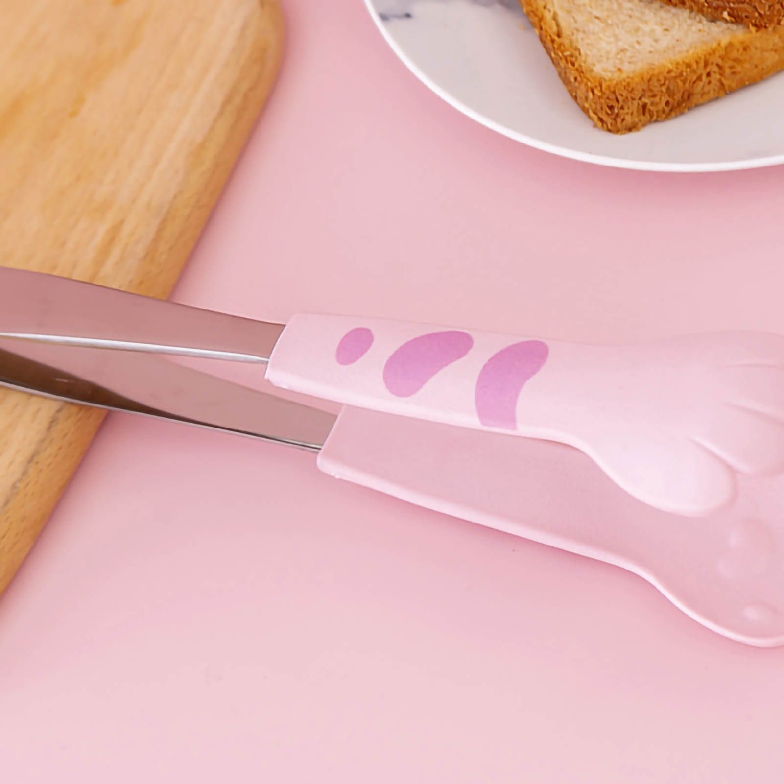 Kitchen Cooking Tong Cute Cat Paw Shape Stainless Steel Small Salad Barbecue Food Tong Pink M โ image 2