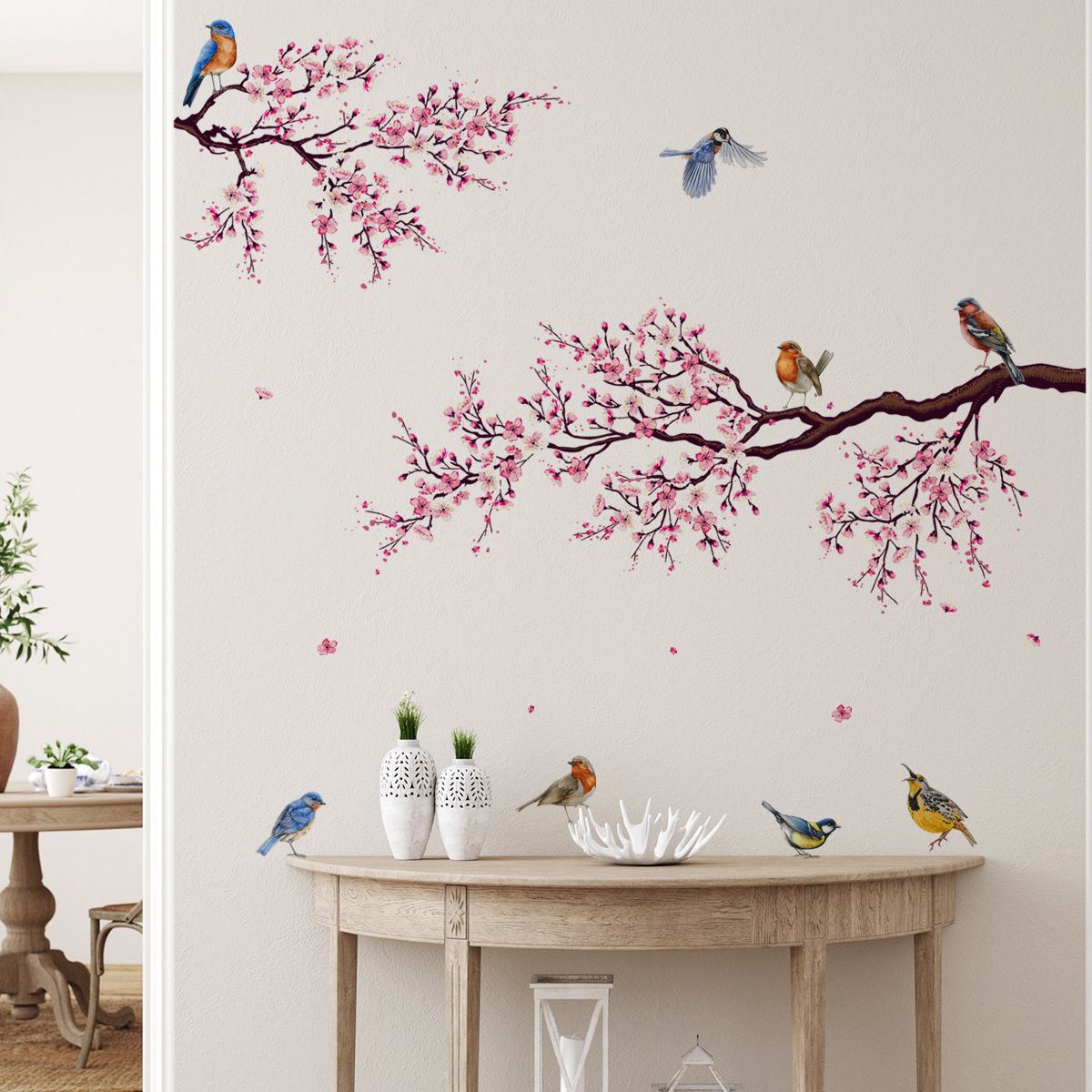Cherry Blossom Wall Art Decals Bird Branch Floral Wall Stickers for Living Room Girls Bedroom Nursery Wall Decor — image 4