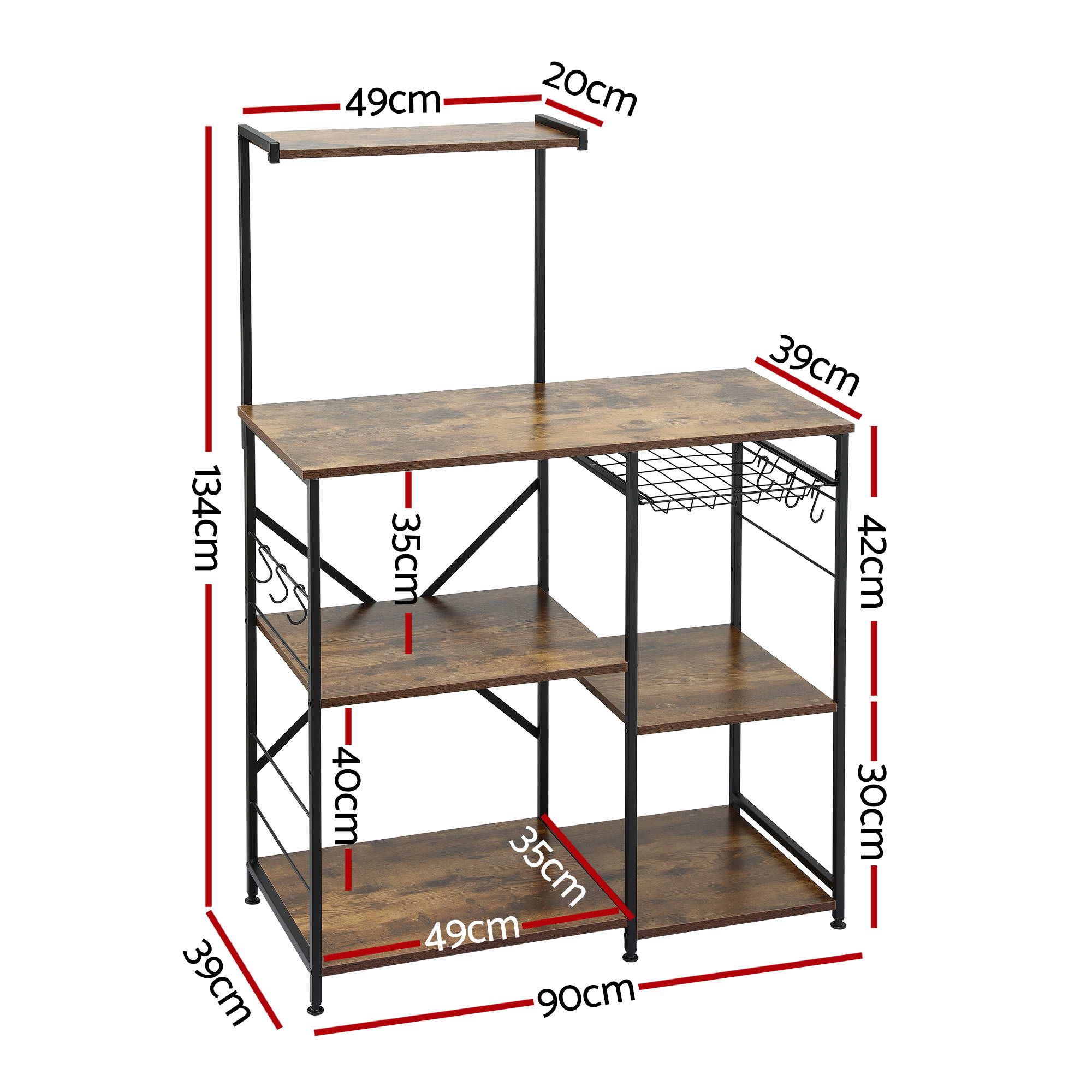Artiss 4-Tier Kitchen Rack with Pull Out Basket 6 Hooks Microwave Storage Shelf โ image 3
