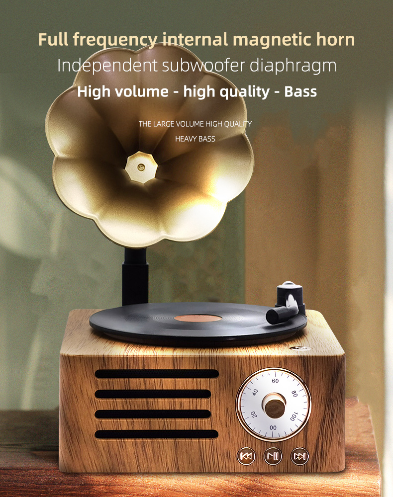 Vintage Gramophone Bluetooth Speaker - Retro Wireless Music Player with Classic Design — image 5