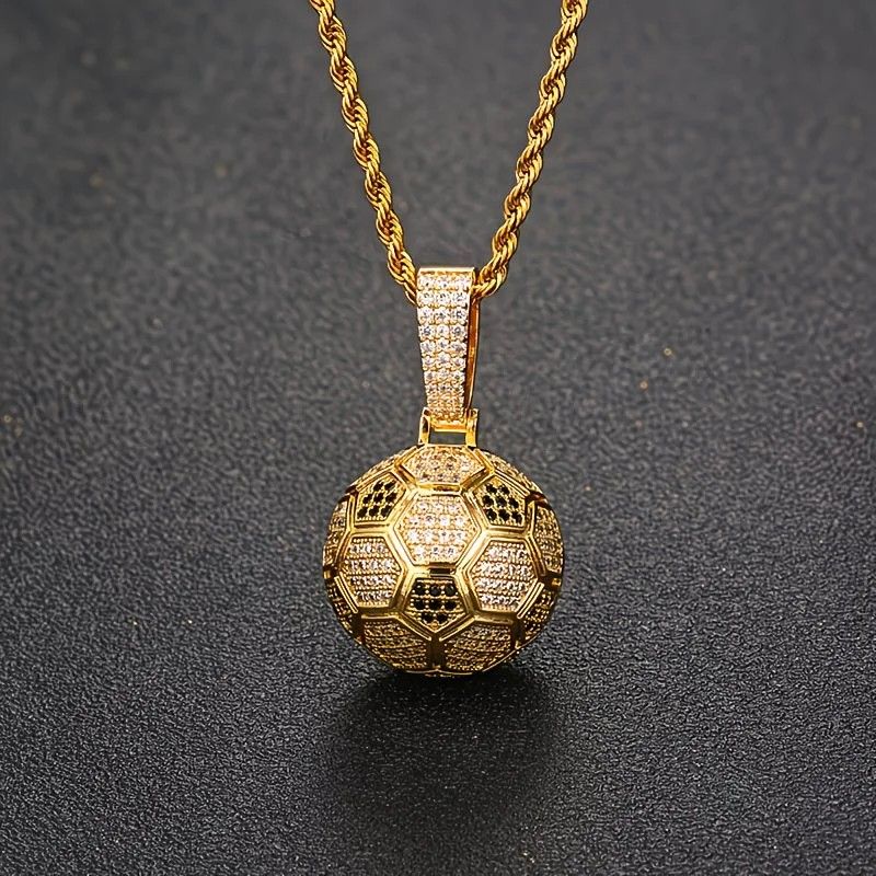 Football Hollow Pendant Necklace, Synthetic Zirconia Setting, Hip Hop Sporty Style, Trendy and Versatile.(silver) โ image 4