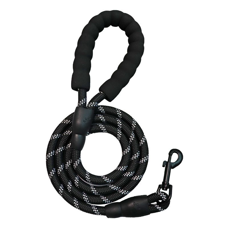 5 FT Strong Dog Leash with Comfortable Padded Handle and Highly Reflective Threads for Small Medium and Large Dogs (Black)