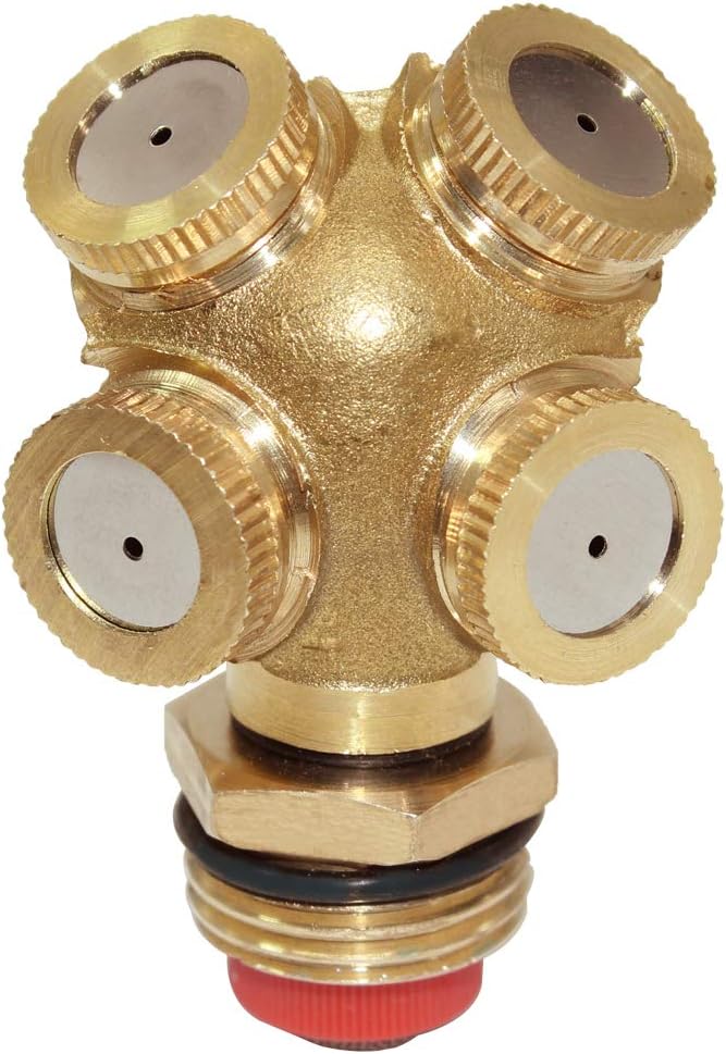 Sprinkler Mister Head 1/2" NPT Brass 4 Holes Garden Hose Sprinkles Irrigation Connect Fitting with Adapter and Filter Mesh