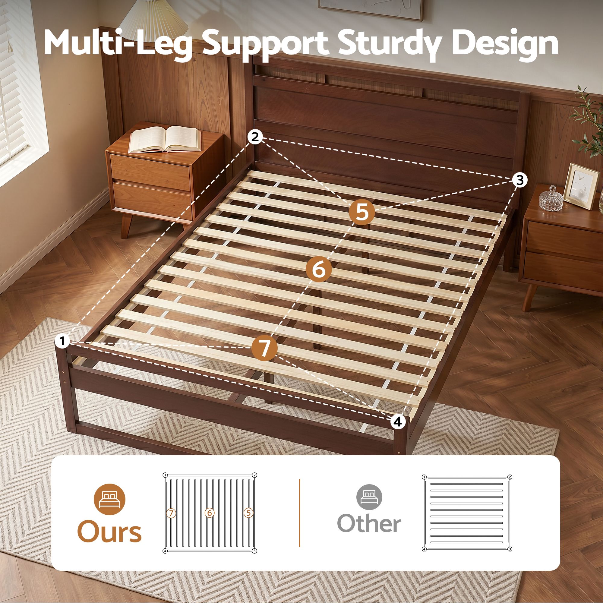 Artiss Bed Frame King Single Size Wooden Walnut WITTON โ image 5